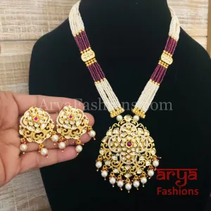 Kashi CZ Kundan Statement Necklace/Ruby Pink Beads Necklace/Handmade Necklace