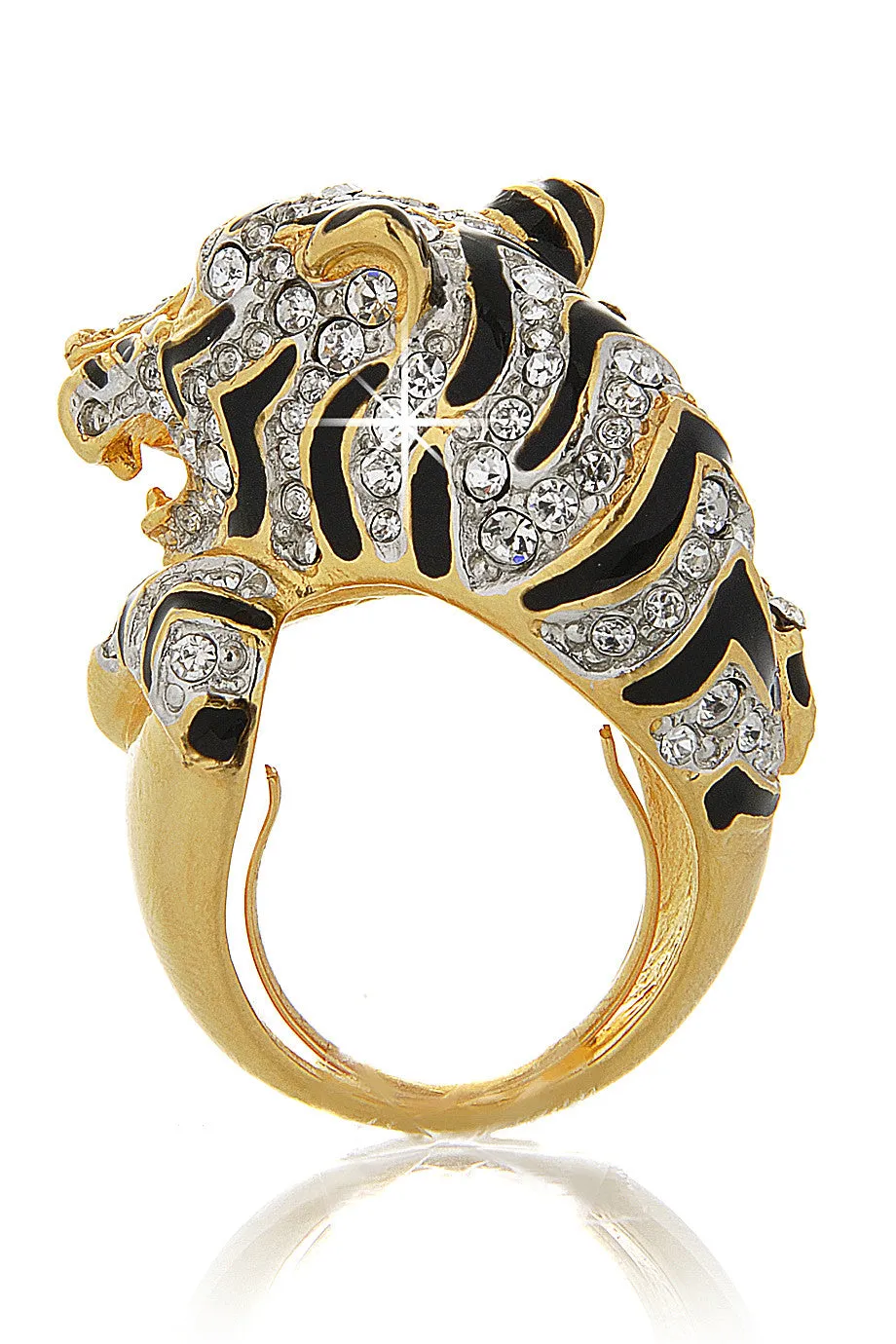 KENNETH JAY LANE TIGER Gold Crystal Ring