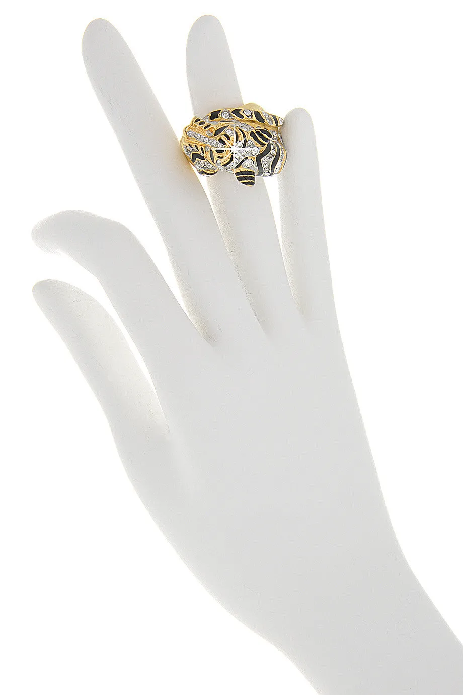 KENNETH JAY LANE TIGER Gold Crystal Ring