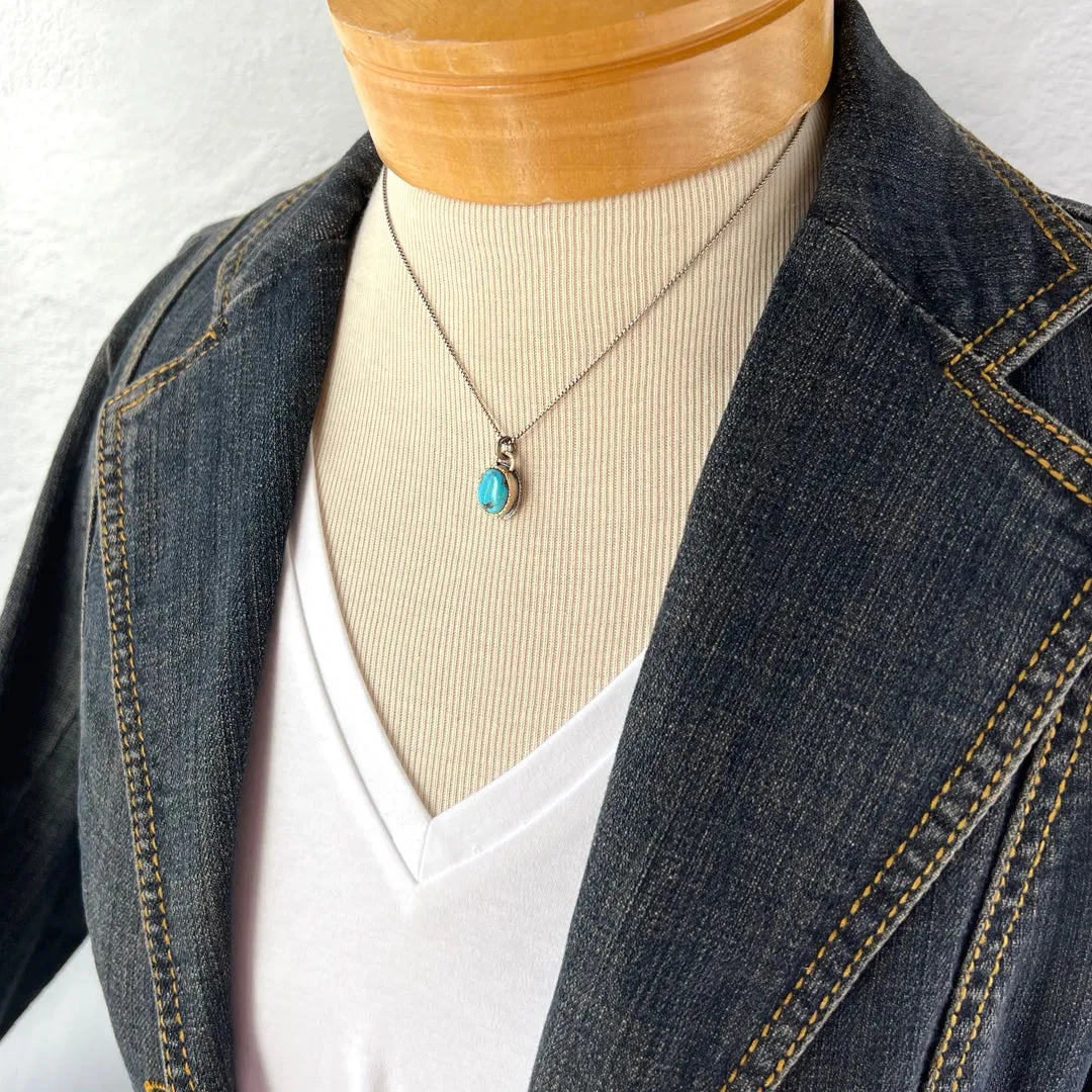 Kingman Turquoise Necklace in 14k Gold and Oxidized Silver OOAK