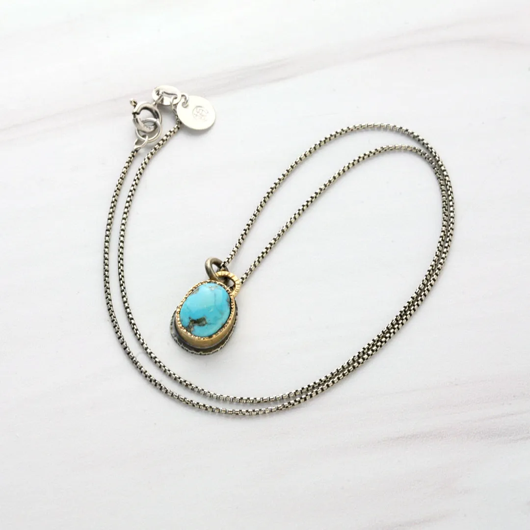 Kingman Turquoise Necklace in 14k Gold and Oxidized Silver OOAK