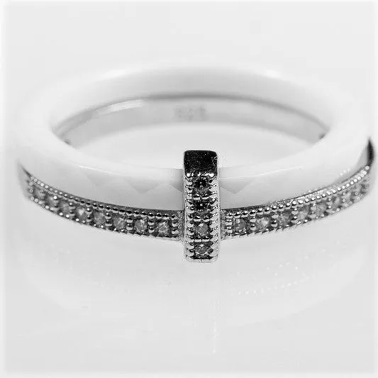 Lafi White Ceramic Cocktail Band Ring | Sterling Silver