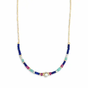 Lapis Beads And Pearls Necklace