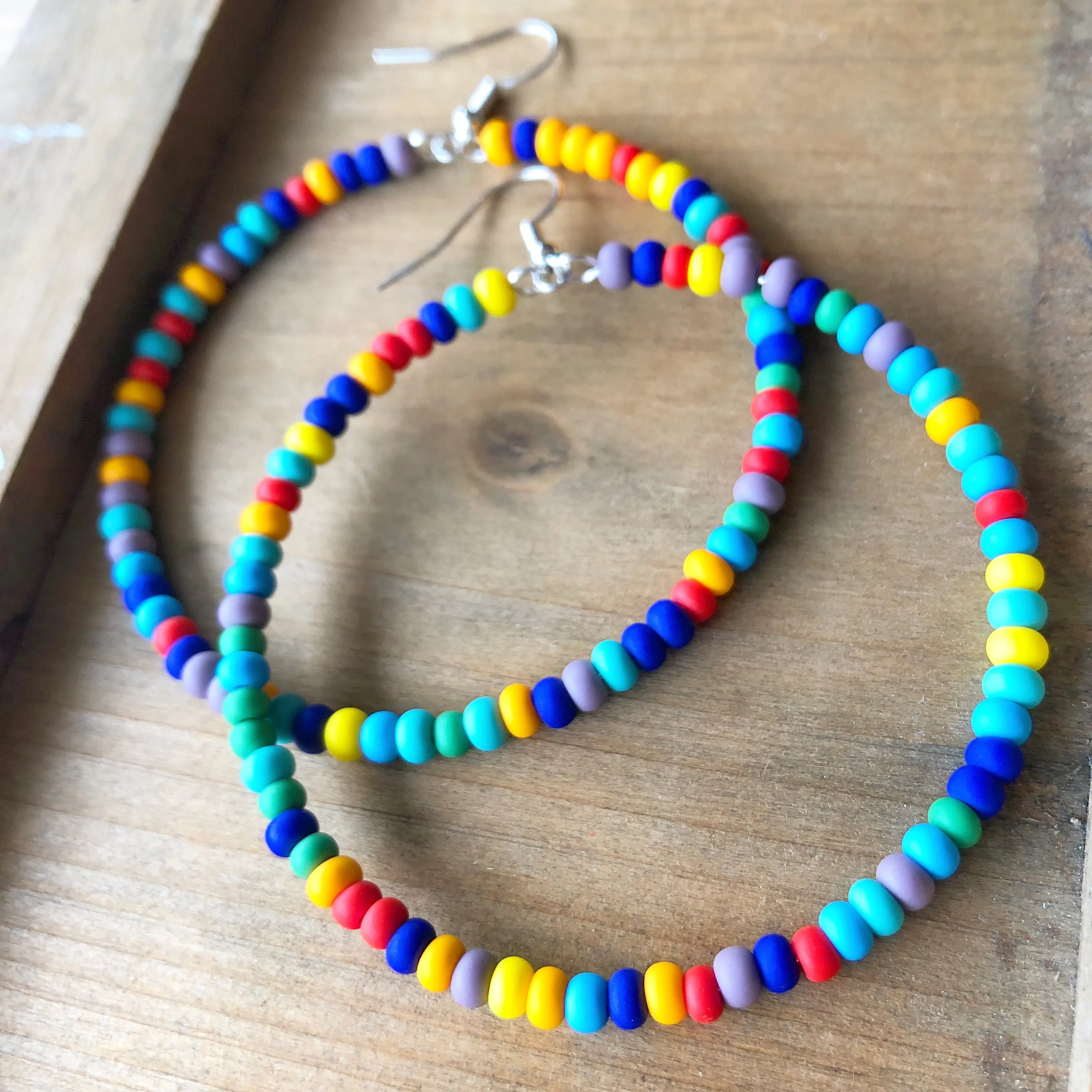 Large Beaded Rainbow Hoops