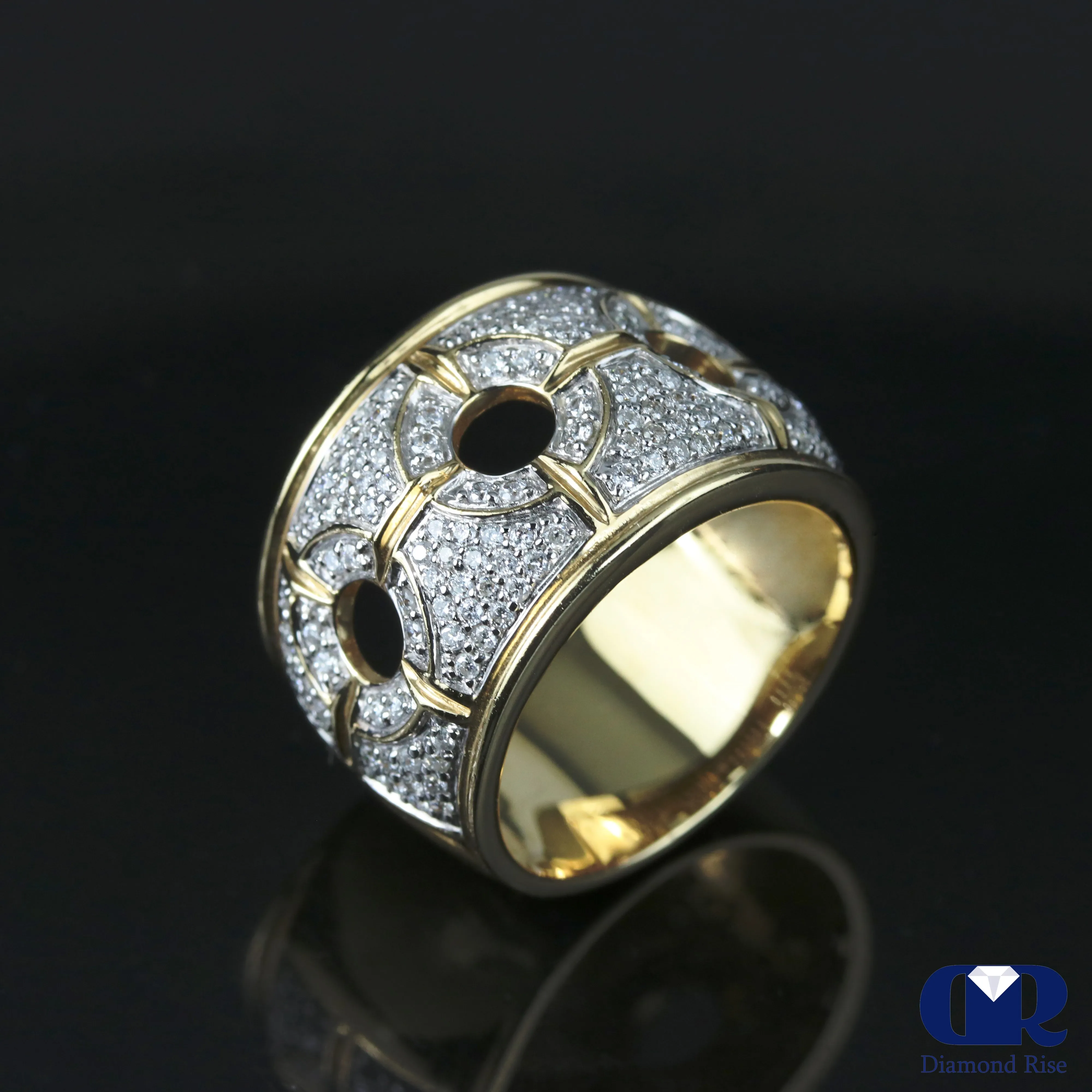 Large Diamond Cocktail Ring Right Hand Ring In 14K Gold