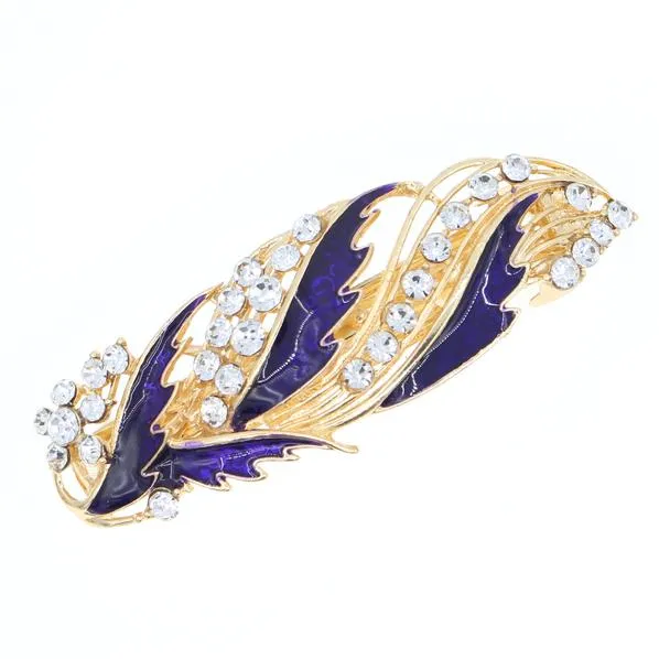 Leaf Enamel Barrette with Rhinestones