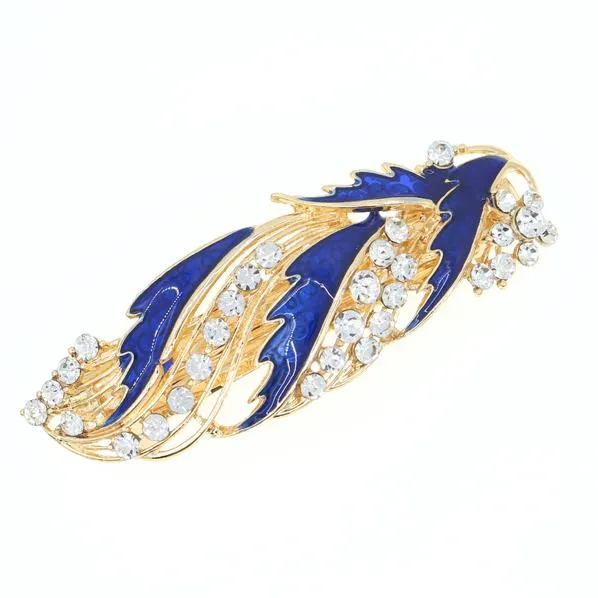 Leaf Enamel Barrette with Rhinestones