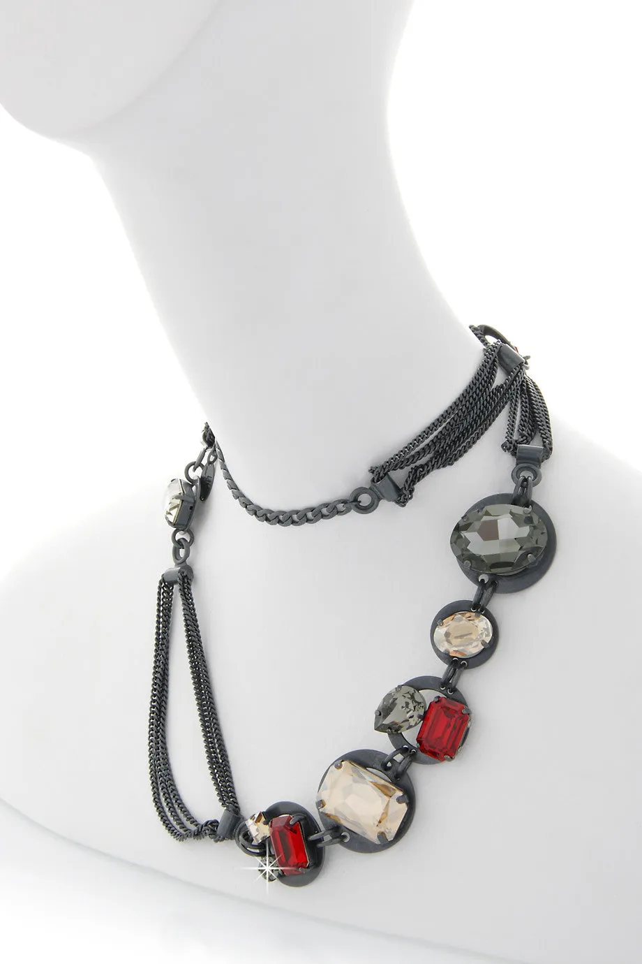 LK DESIGNS GUNMETAL Crystal Chain Necklace