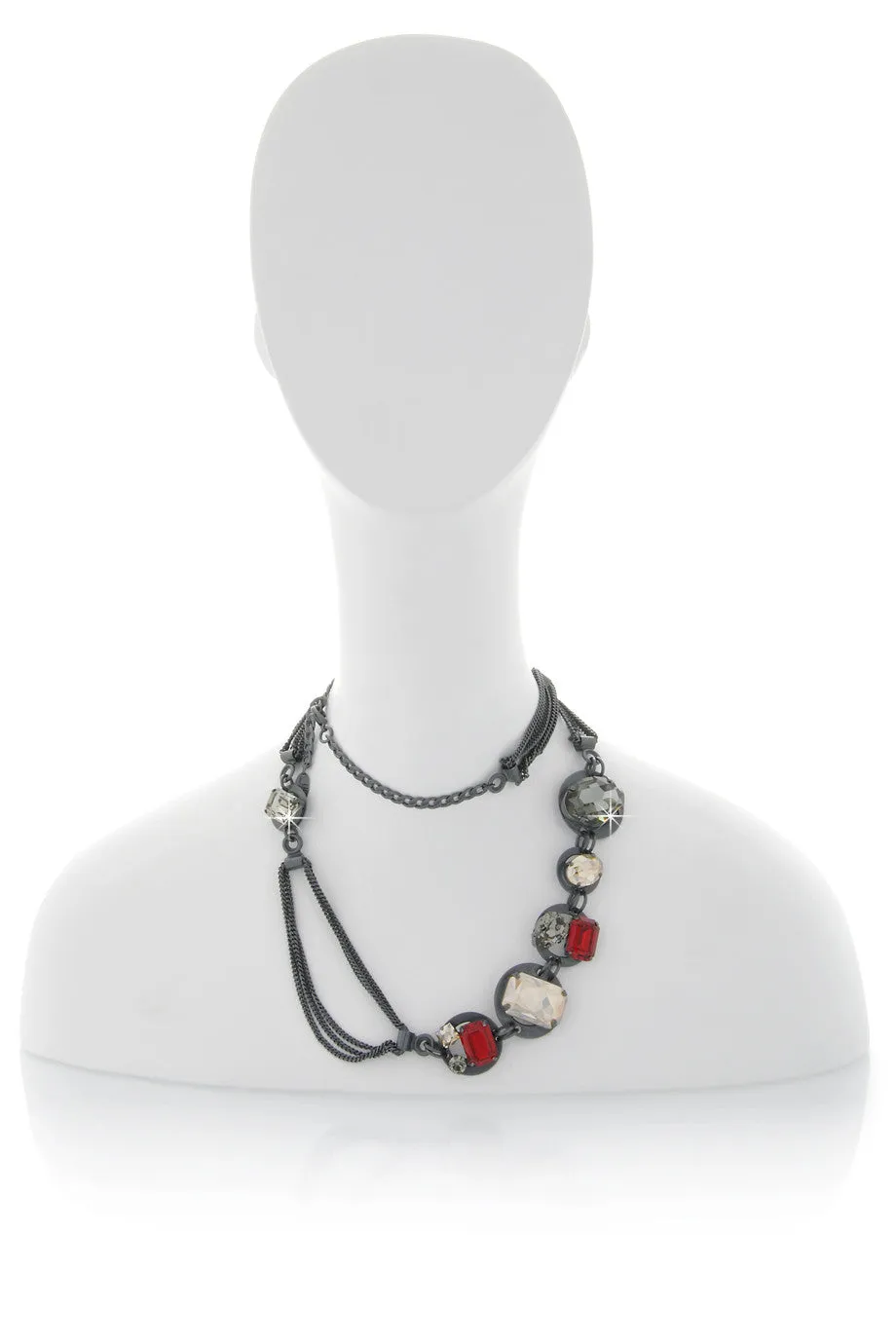 LK DESIGNS GUNMETAL Crystal Chain Necklace