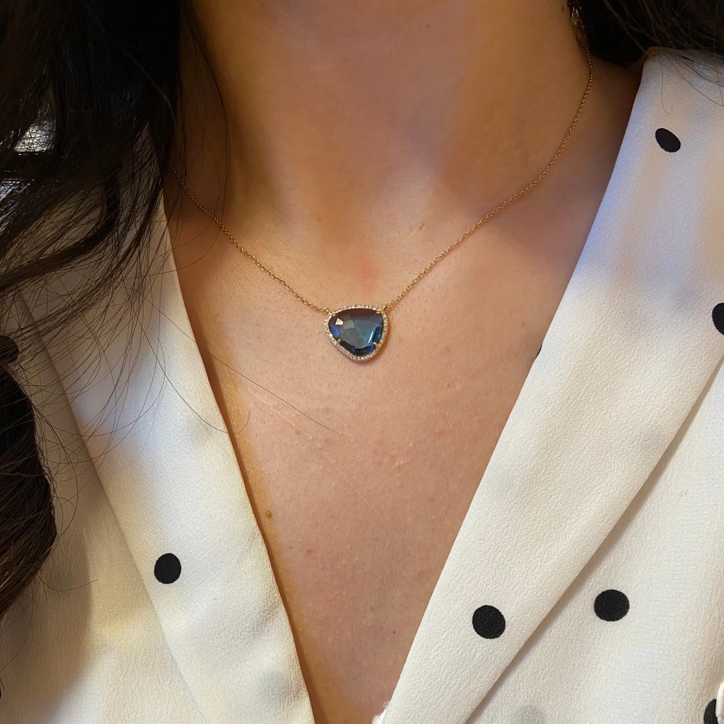 London Blue Topaz Organic Shape Necklace With Diamonds