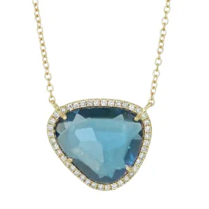 London Blue Topaz Organic Shape Necklace With Diamonds