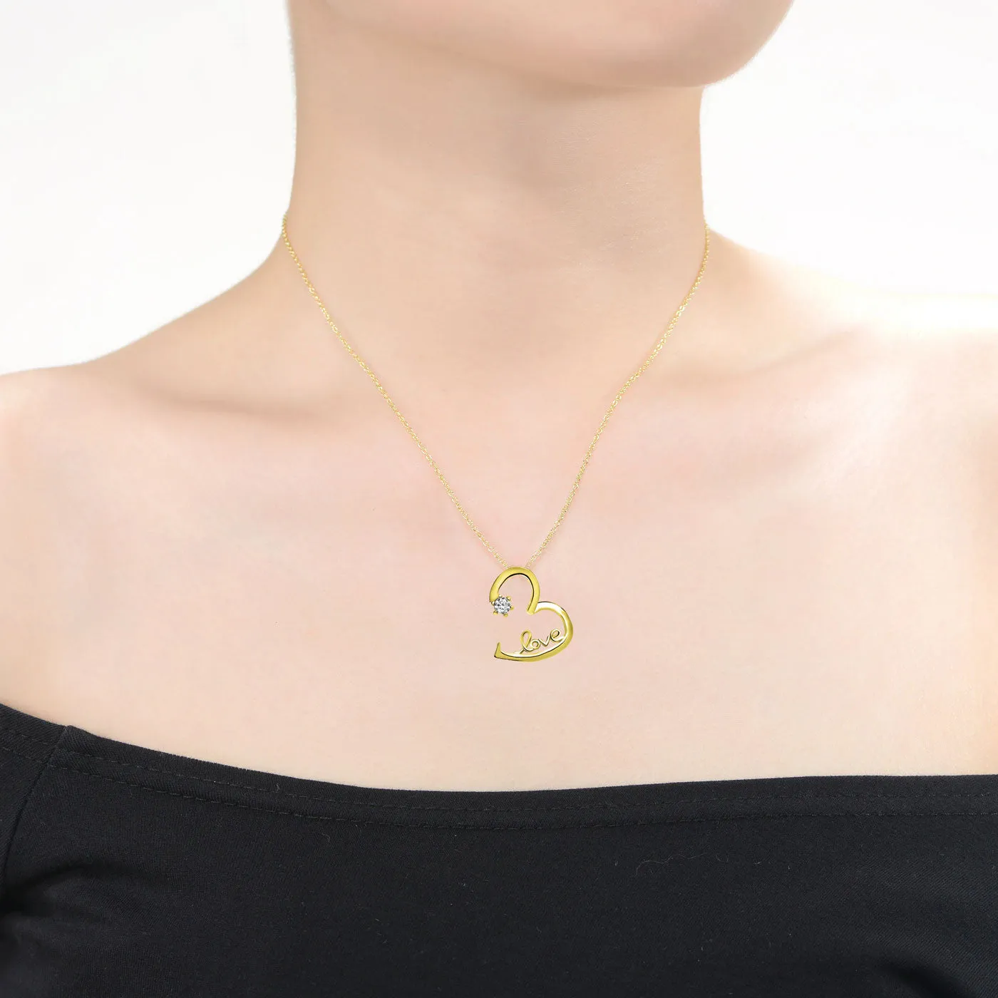 Louise Golden Love Solitaire Heart Necklace