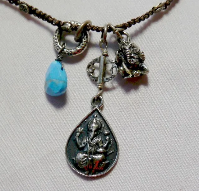 Love Heals Odisha Ganesha & Turquoise Drop Neckace