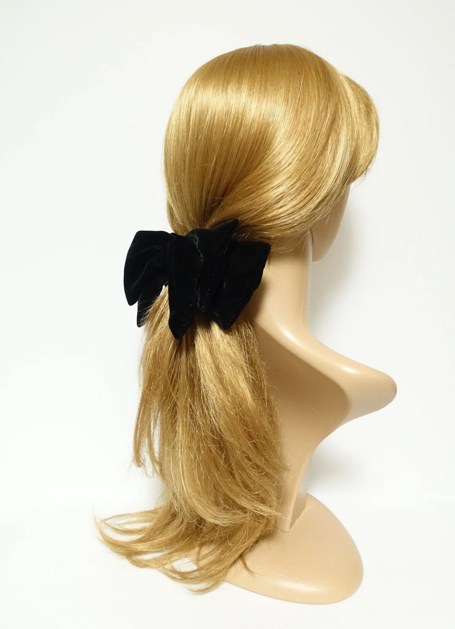 Luxury silk velvet layered bow French barrette Black hair bow for women