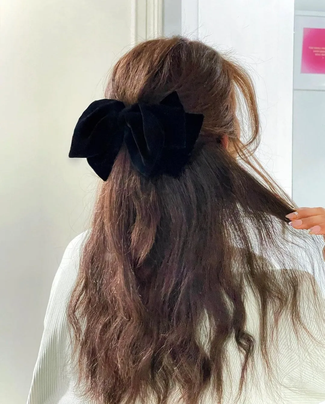 Luxury silk velvet layered bow French barrette Black hair bow for women