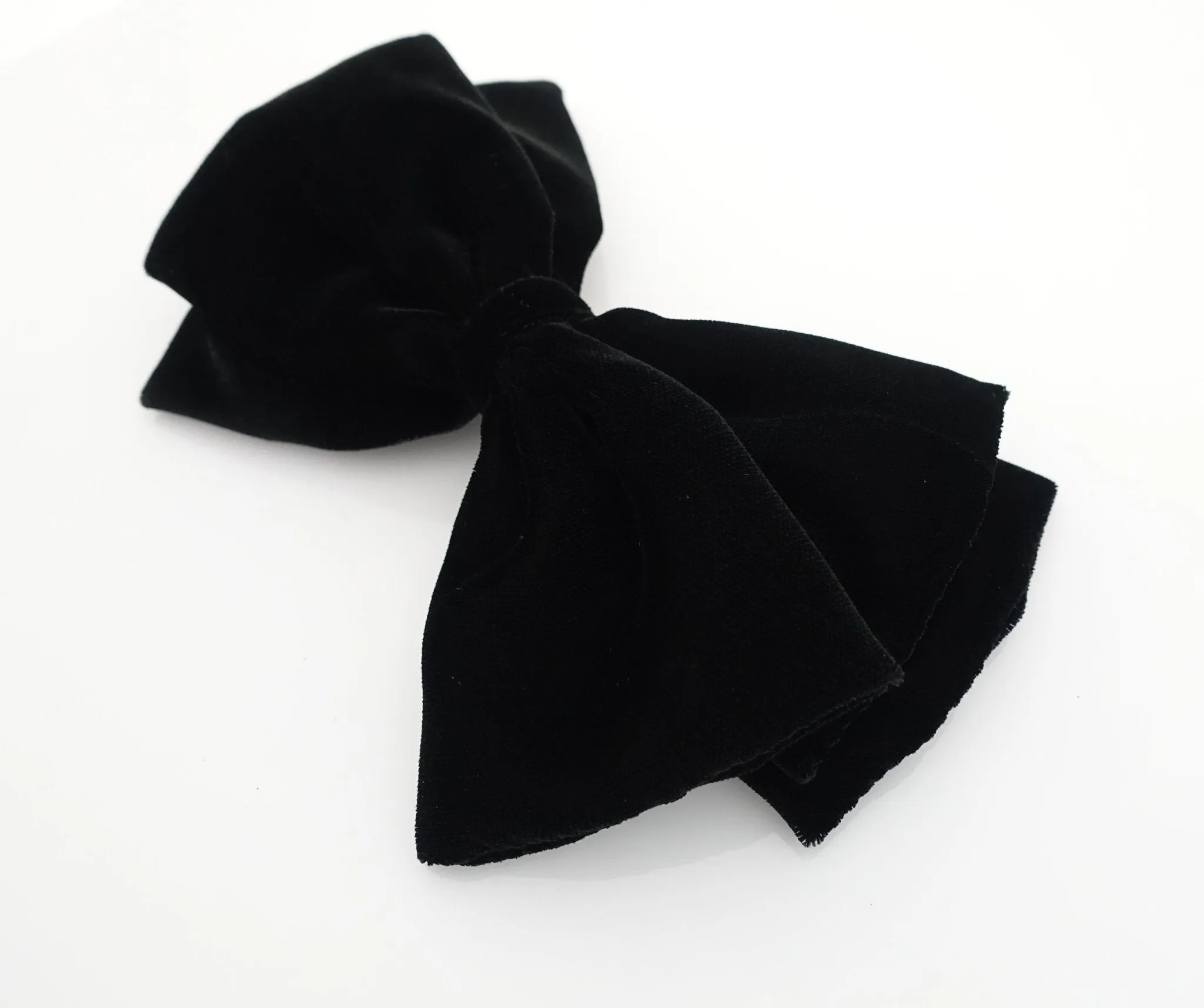 Luxury silk velvet layered bow French barrette Black hair bow for women