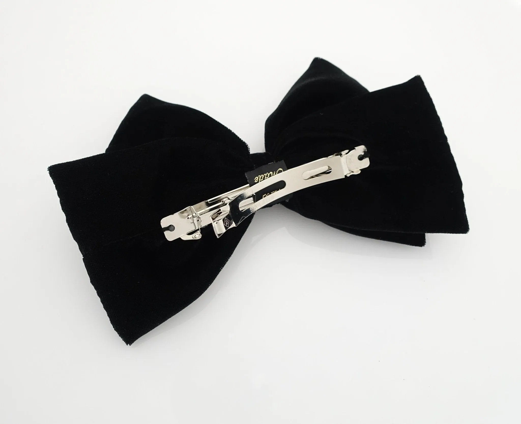 Luxury silk velvet layered bow French barrette Black hair bow for women