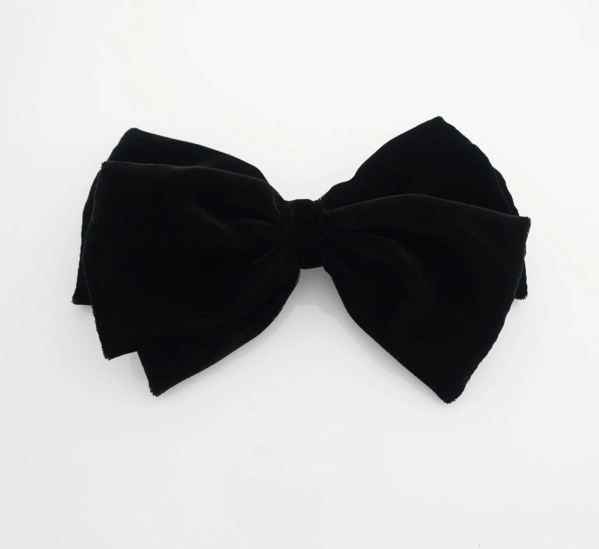 Luxury silk velvet layered bow French barrette Black hair bow for women