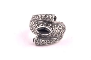 Marcasite Black Oval Ring