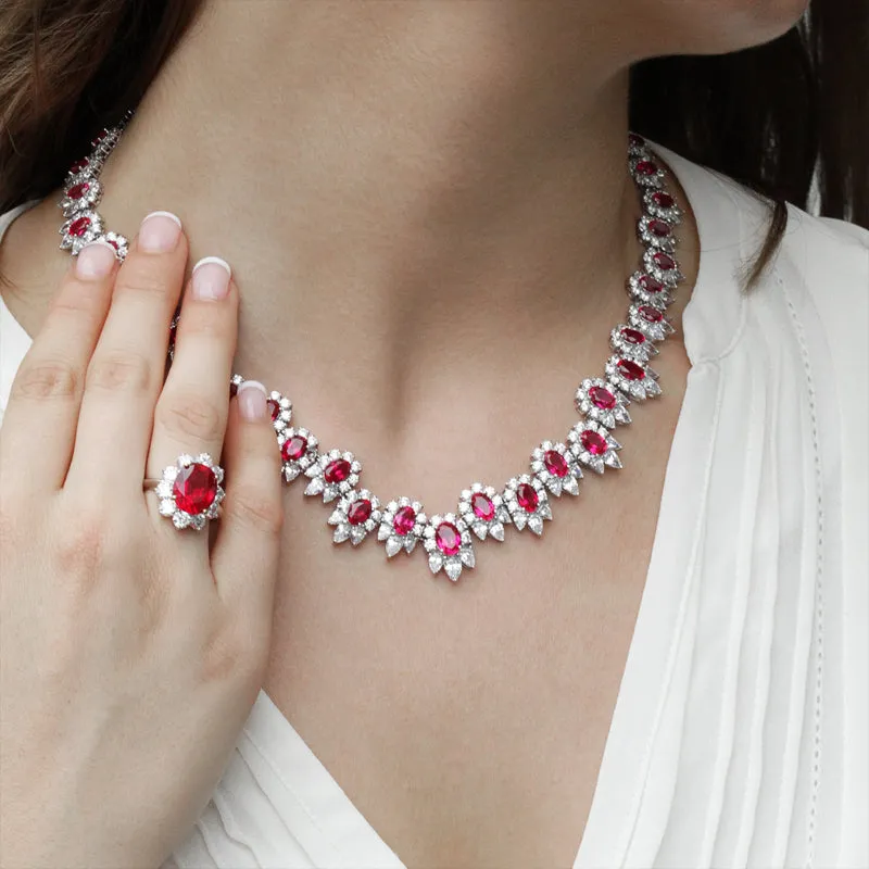 Marina Ruby Necklace White Gold Plated