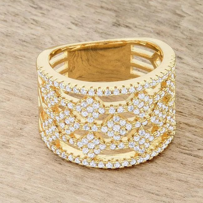 Marlene 0.6ct CZ 14k Gold Wide Band Cocktail Ring