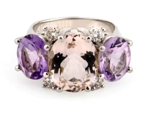 Medium GUM DROP™ Ring with Kunzite and Rock Crystal and Diamonds