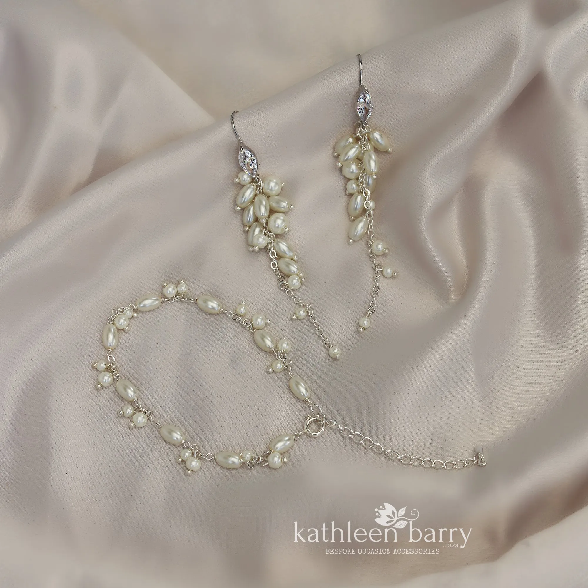 Mica pearl long drop earrings - available with hooks or studs with Cubic Zirconia detail nickel free