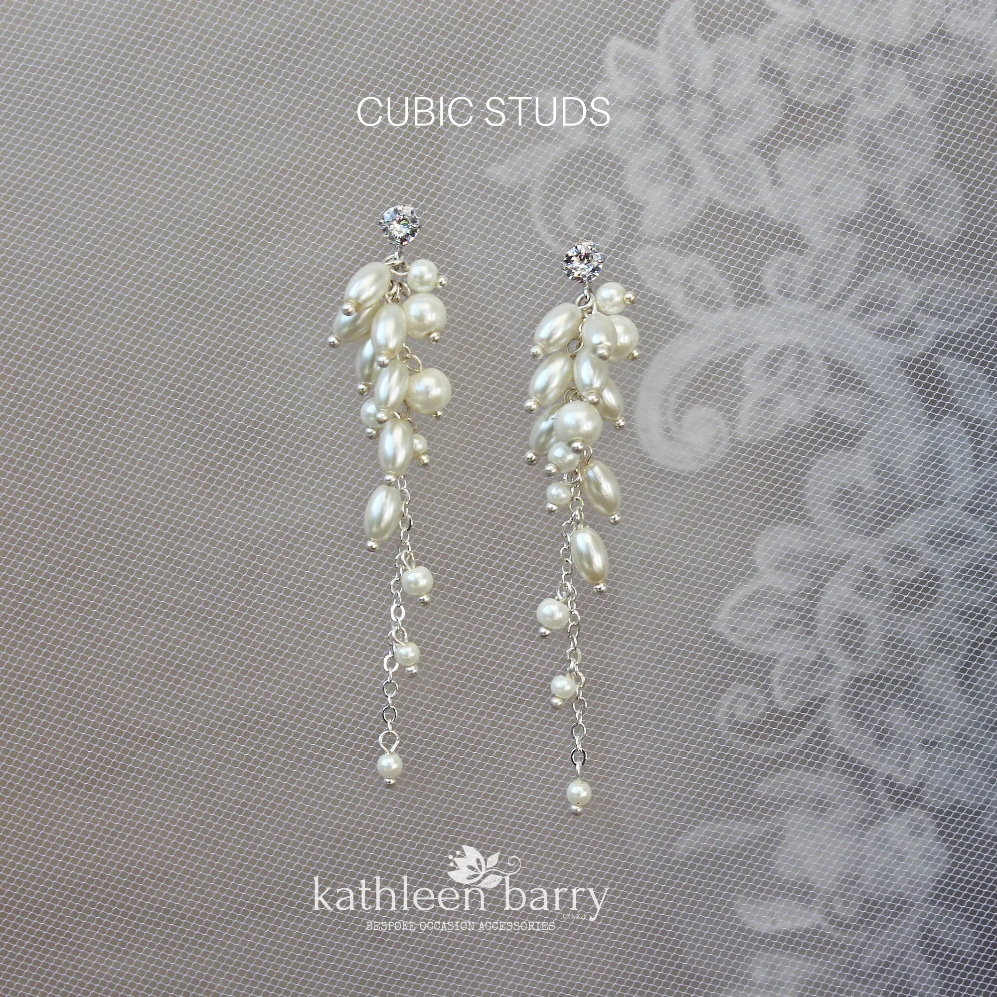 Mica pearl long drop earrings - available with hooks or studs with Cubic Zirconia detail nickel free