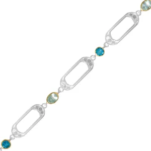 Michou  Sterling Silver & Gold Vermeil Oval Link Blue Topaz and Green Amethyst Bracelet