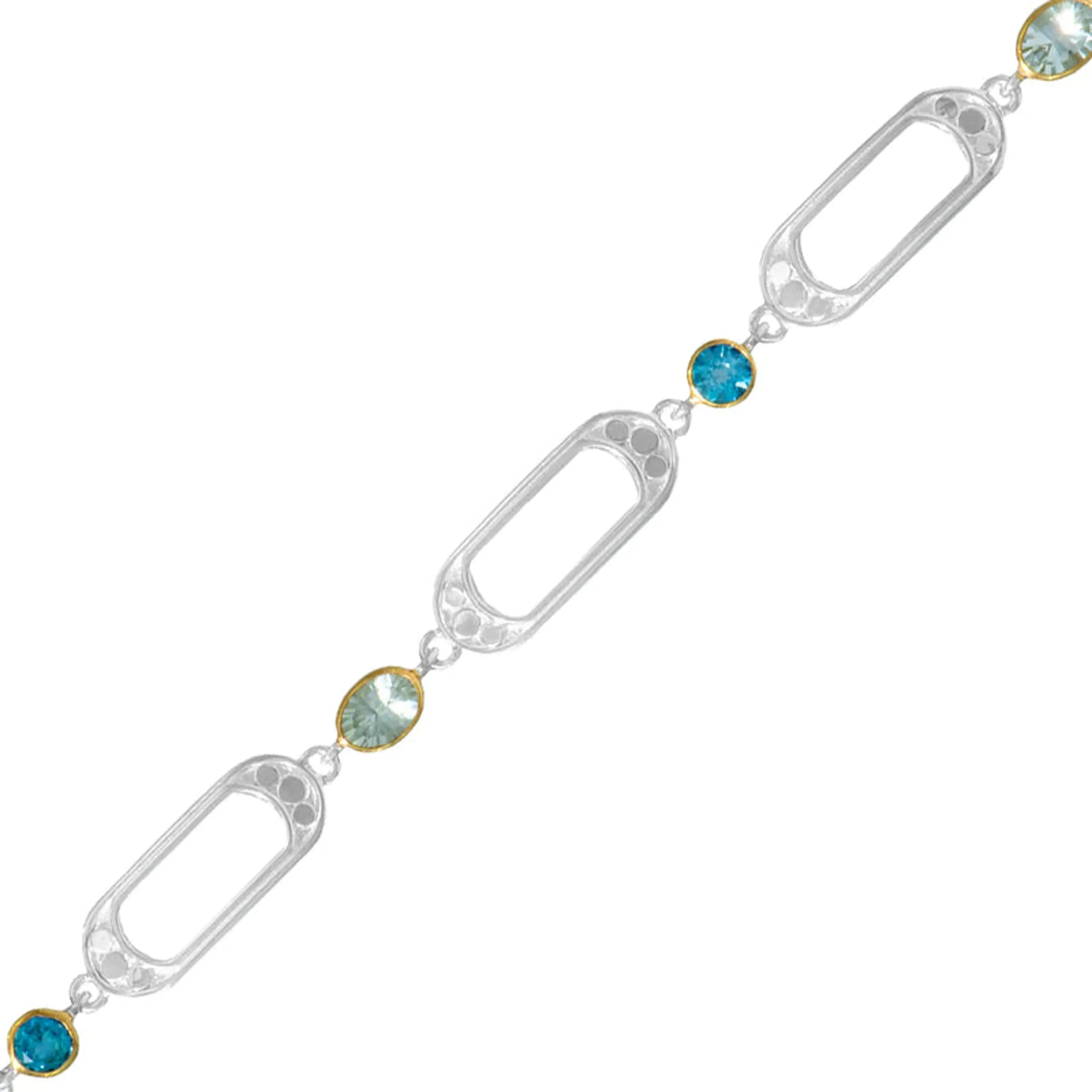 Michou  Sterling Silver & Gold Vermeil Oval Link Blue Topaz and Green Amethyst Bracelet