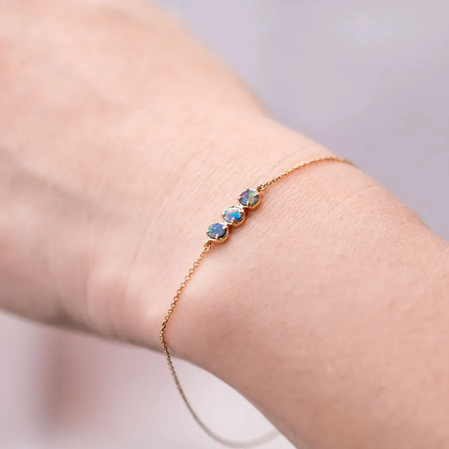 Minimalist Doublet Opal Charm Bracelet 18K Yellow Gold