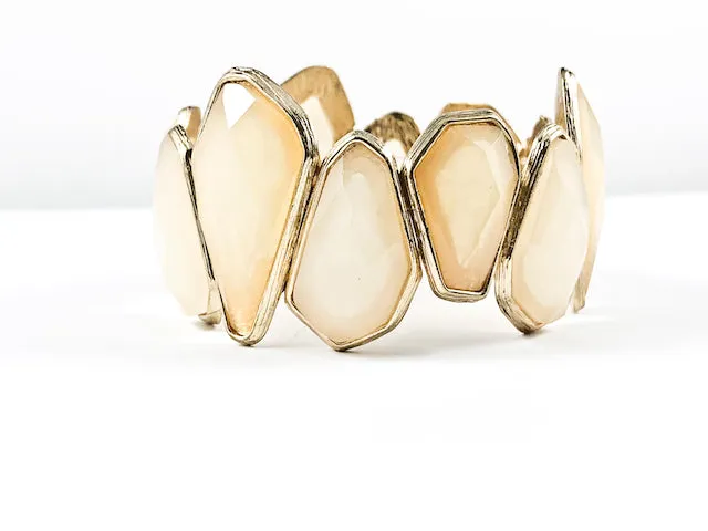 Modern Unique Large Gem Stone Cut Design Beige Stretch Fashion Bracelet