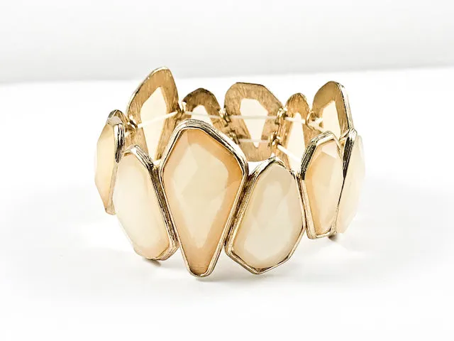 Modern Unique Large Gem Stone Cut Design Beige Stretch Fashion Bracelet