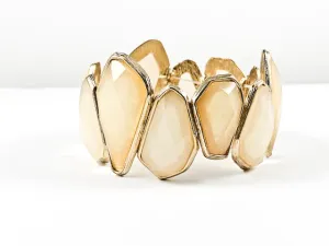 Modern Unique Large Gem Stone Cut Design Beige Stretch Fashion Bracelet