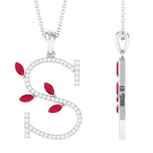 Moissanite S Initial Letter Pendant Necklace With Created Ruby