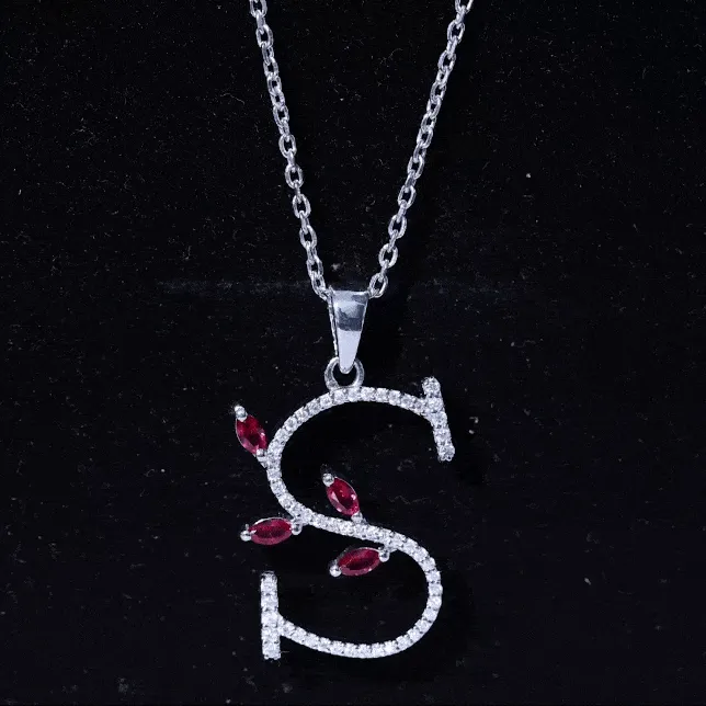 Moissanite S Initial Letter Pendant Necklace With Created Ruby