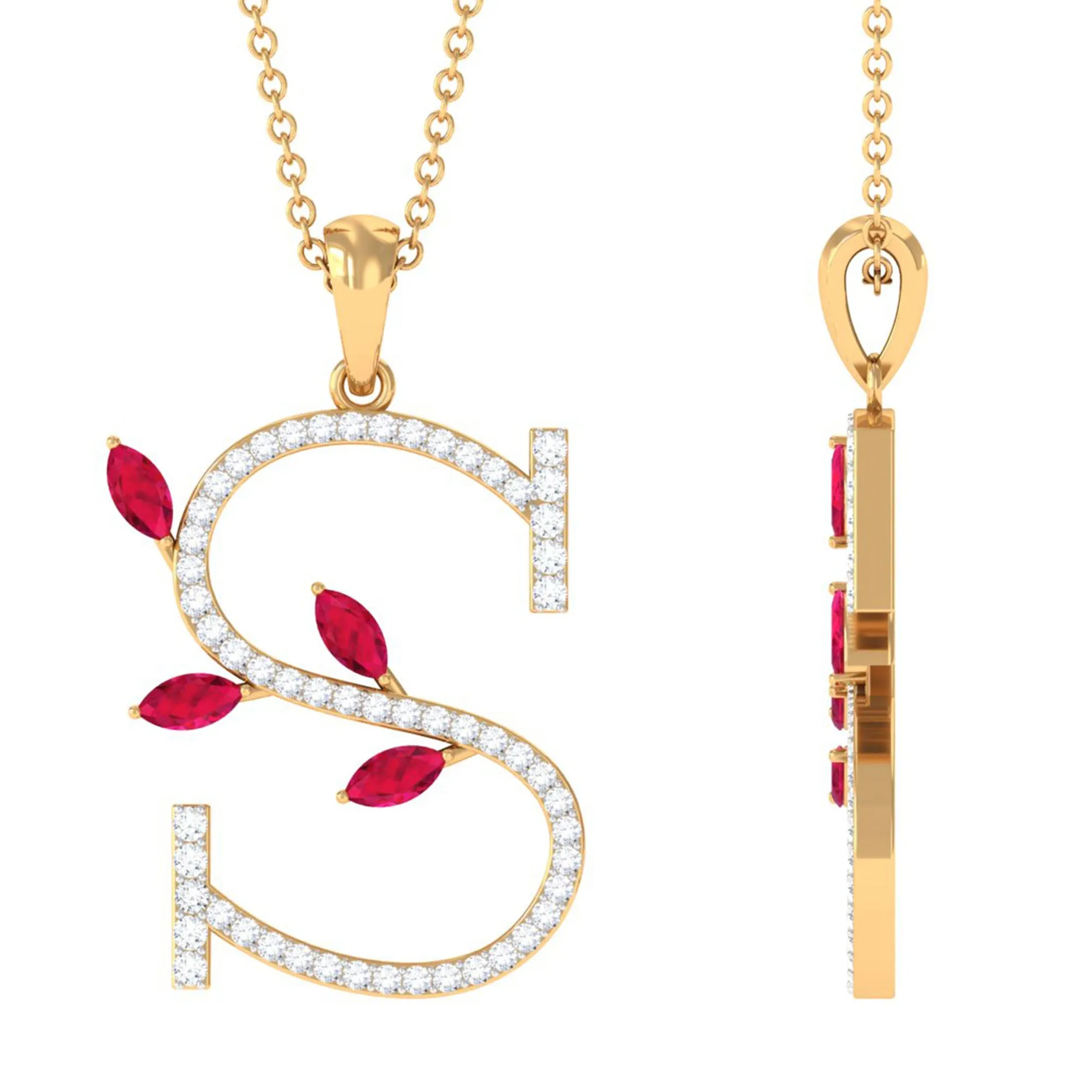 Moissanite S Initial Letter Pendant Necklace With Created Ruby