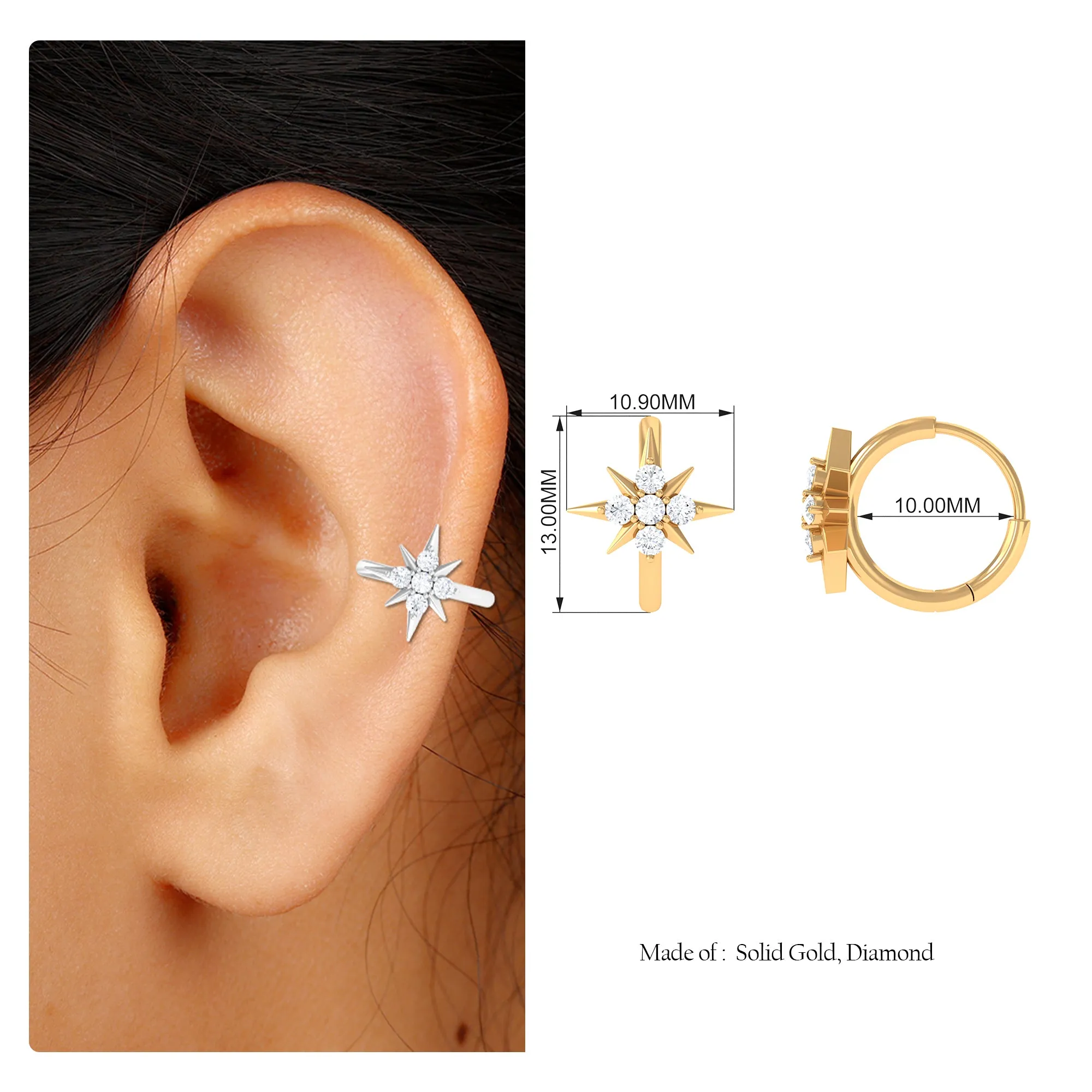 Moissanite Starburst Cartilage Hoop Earring