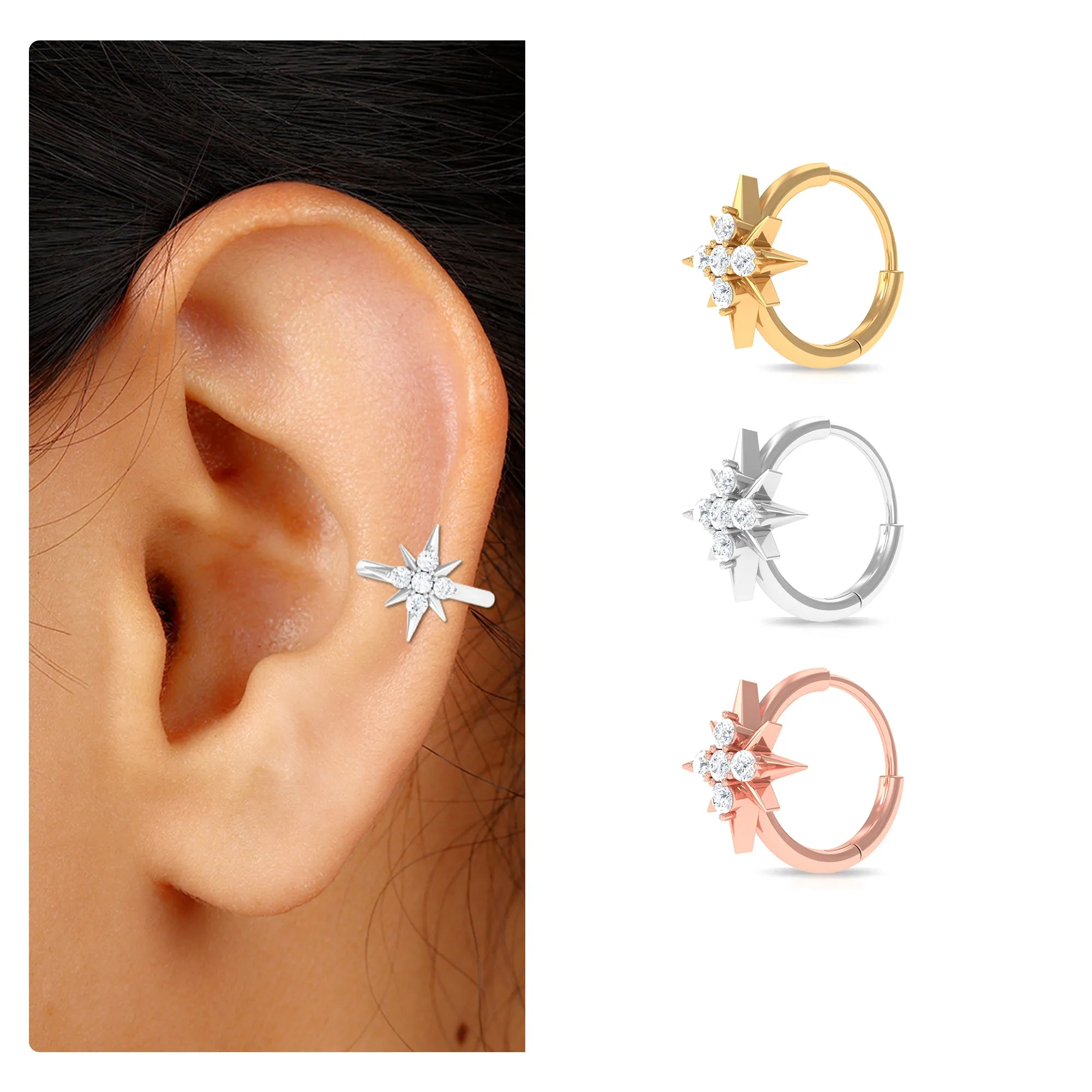 Moissanite Starburst Cartilage Hoop Earring