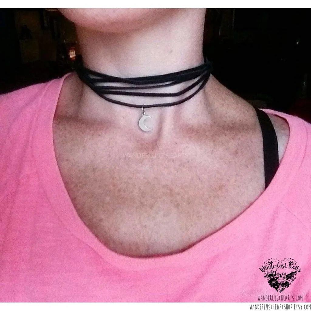 Moon charm black choker necklace