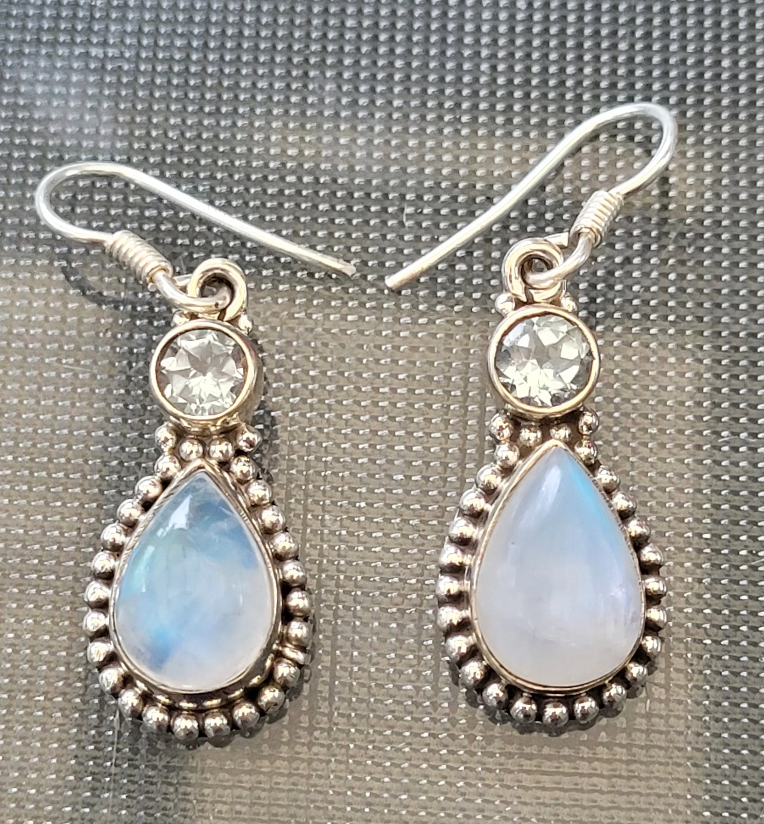 Moonstone Blue Topaz Stone Earrings, 925 Sterling Silver Earrings, Gemstone Dainty Earrings, White stone Earrings, Long Dangle Earrings