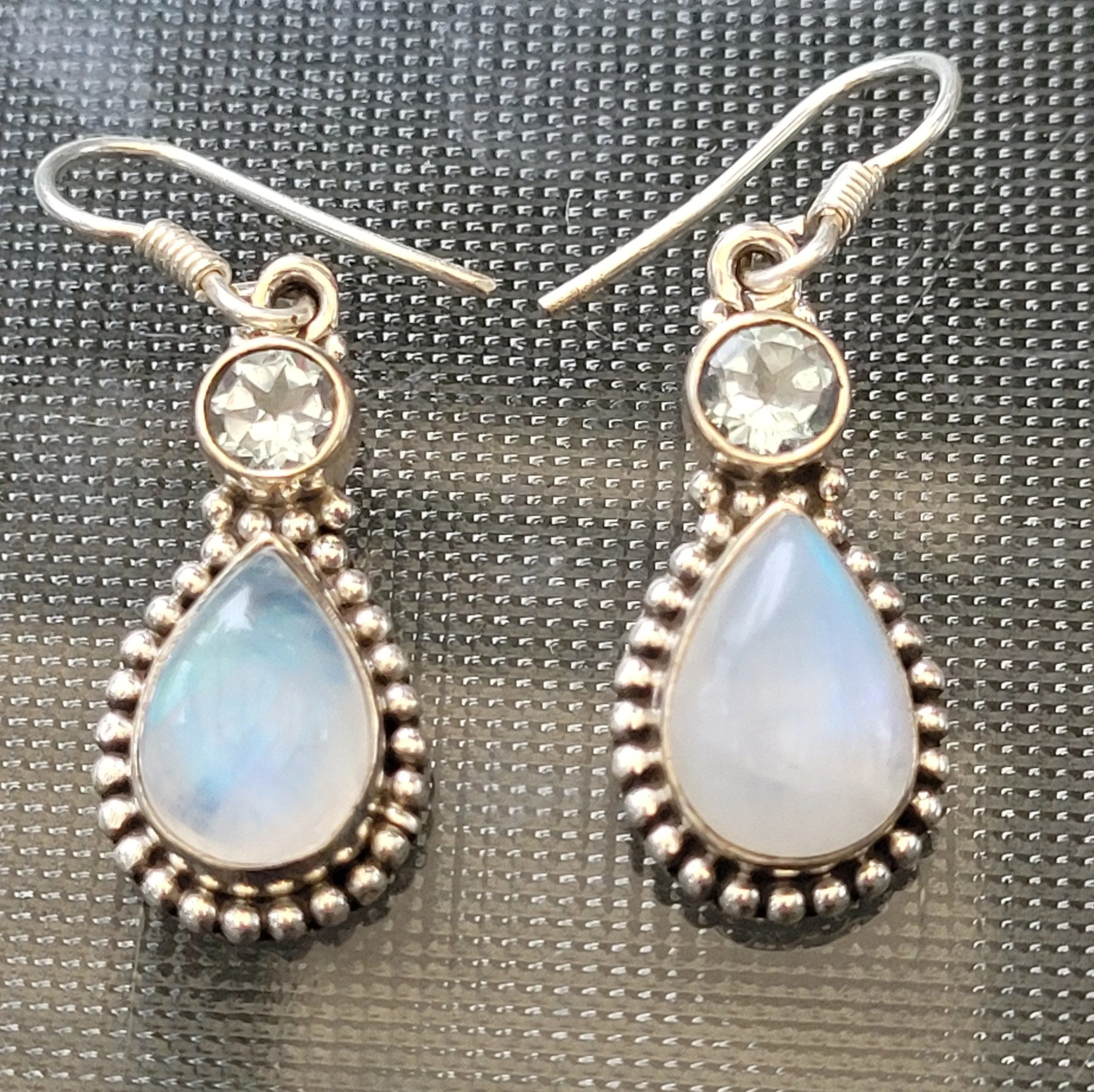 Moonstone Blue Topaz Stone Earrings, 925 Sterling Silver Earrings, Gemstone Dainty Earrings, White stone Earrings, Long Dangle Earrings