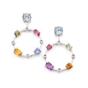 Multi coloured gemstones 18k white gold earrings