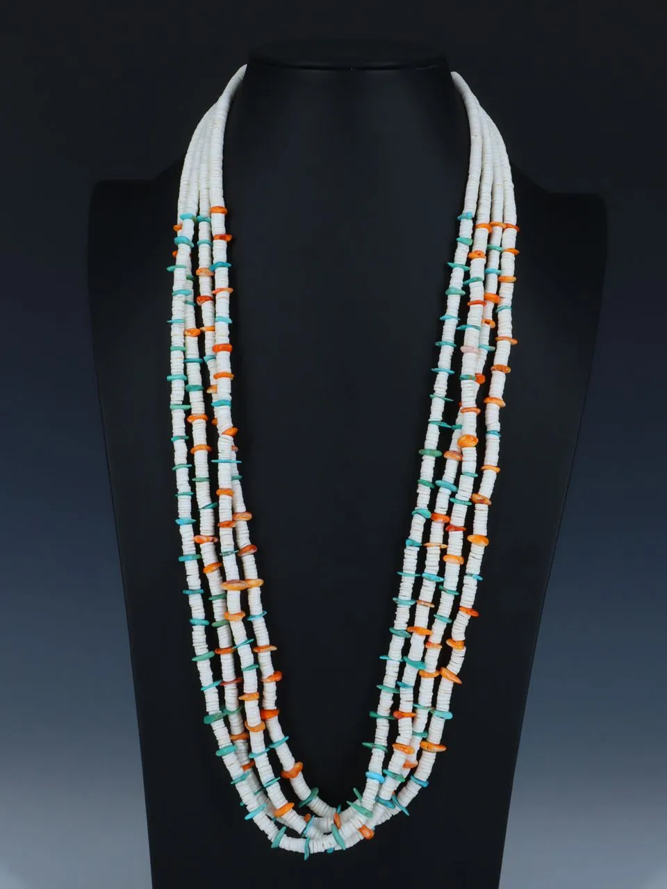 Native American White Shell Four Strand Necklace