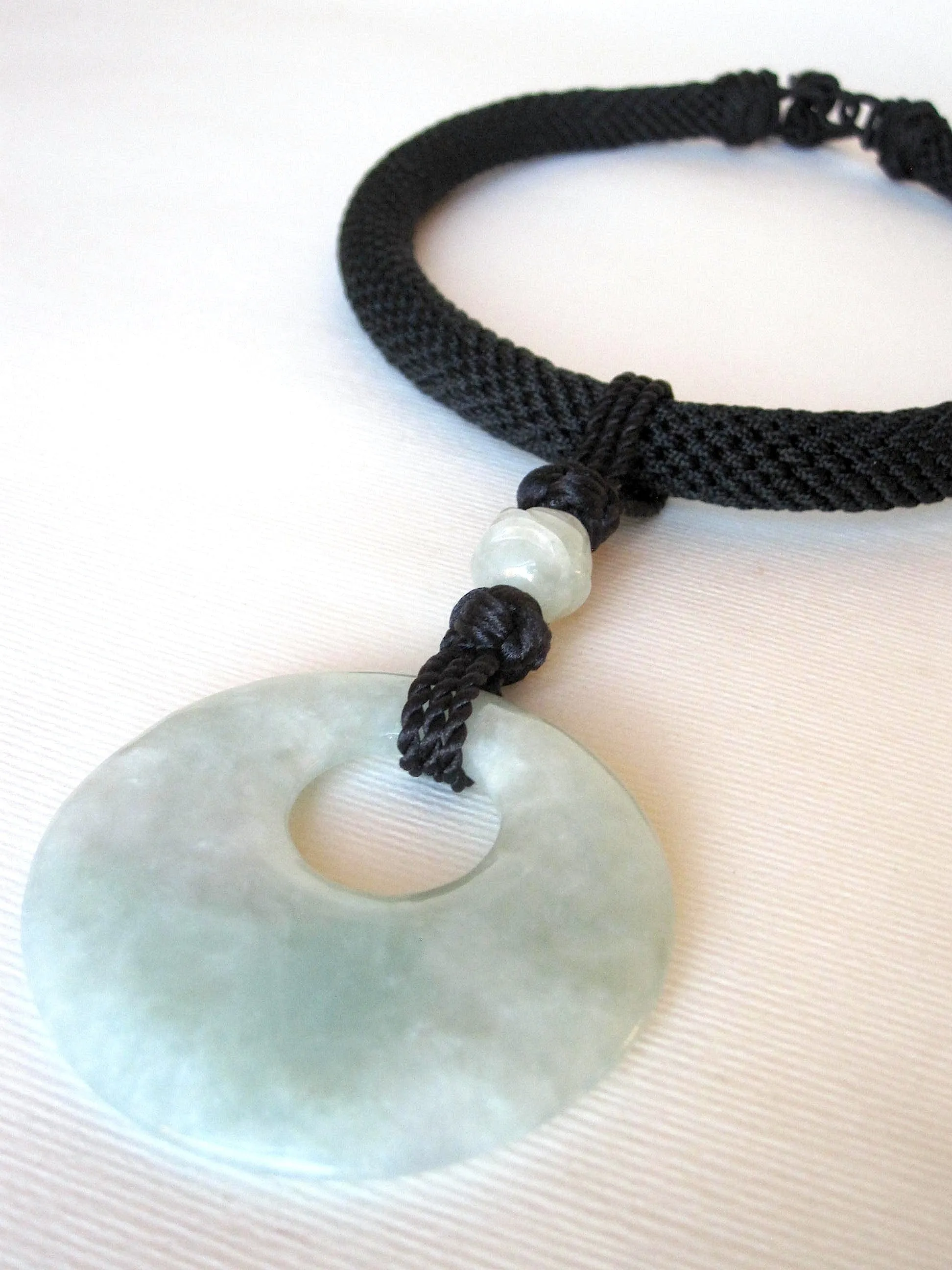 Natural Burmese Jade Black Chinese Silk Knots & Choker Necklace