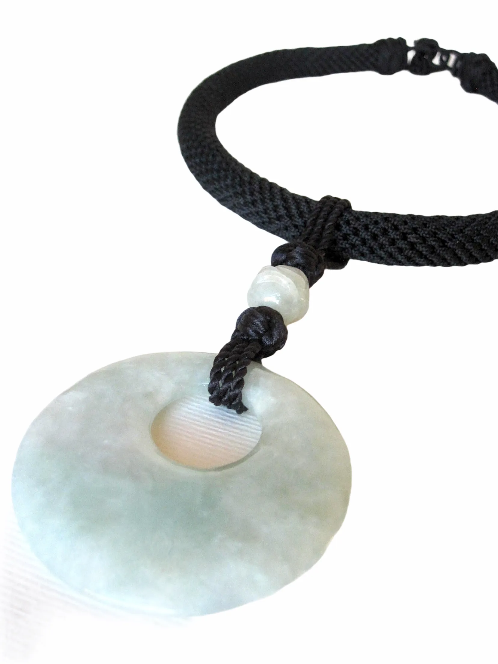 Natural Burmese Jade Black Chinese Silk Knots & Choker Necklace