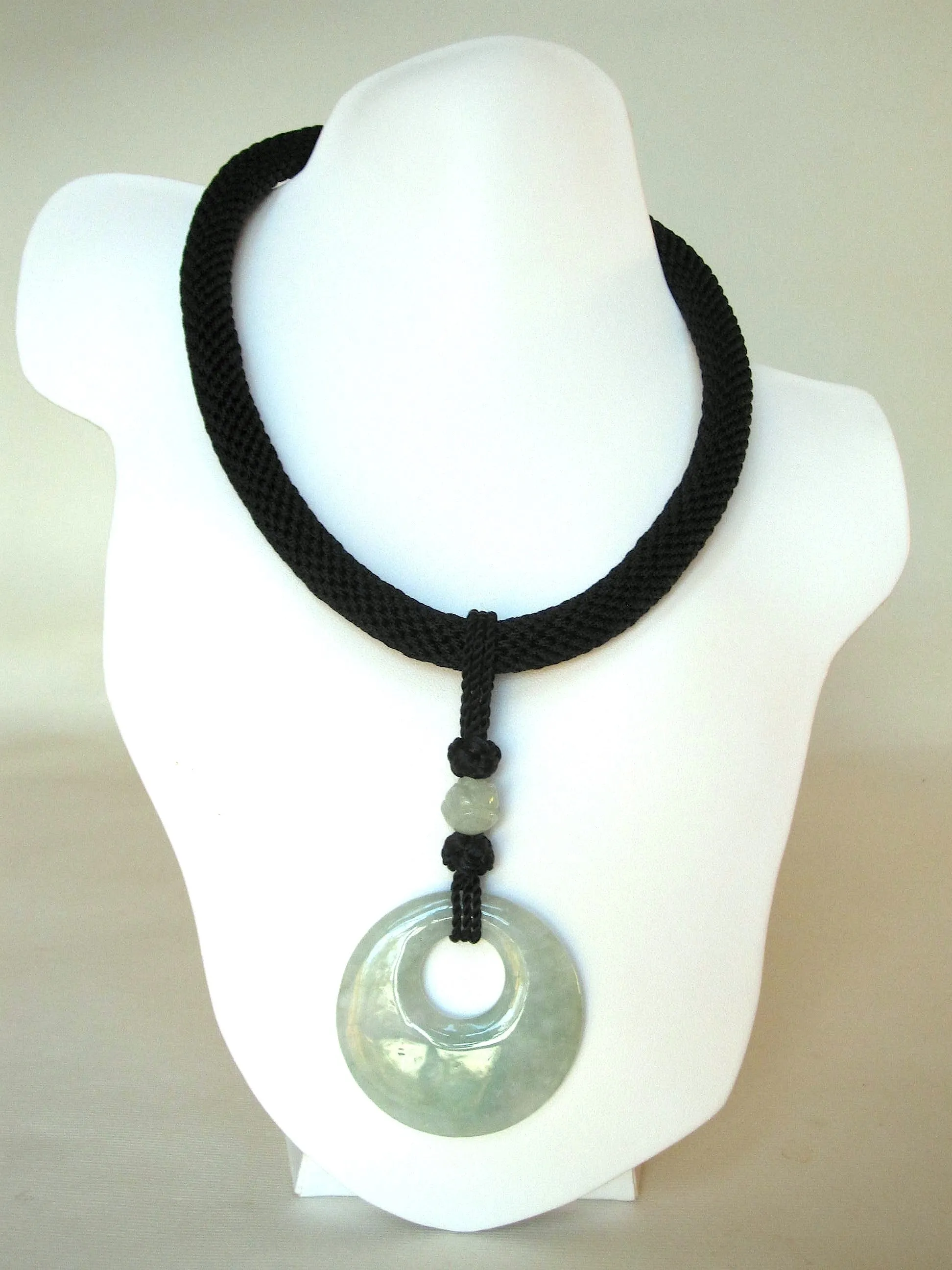 Natural Burmese Jade Black Chinese Silk Knots & Choker Necklace