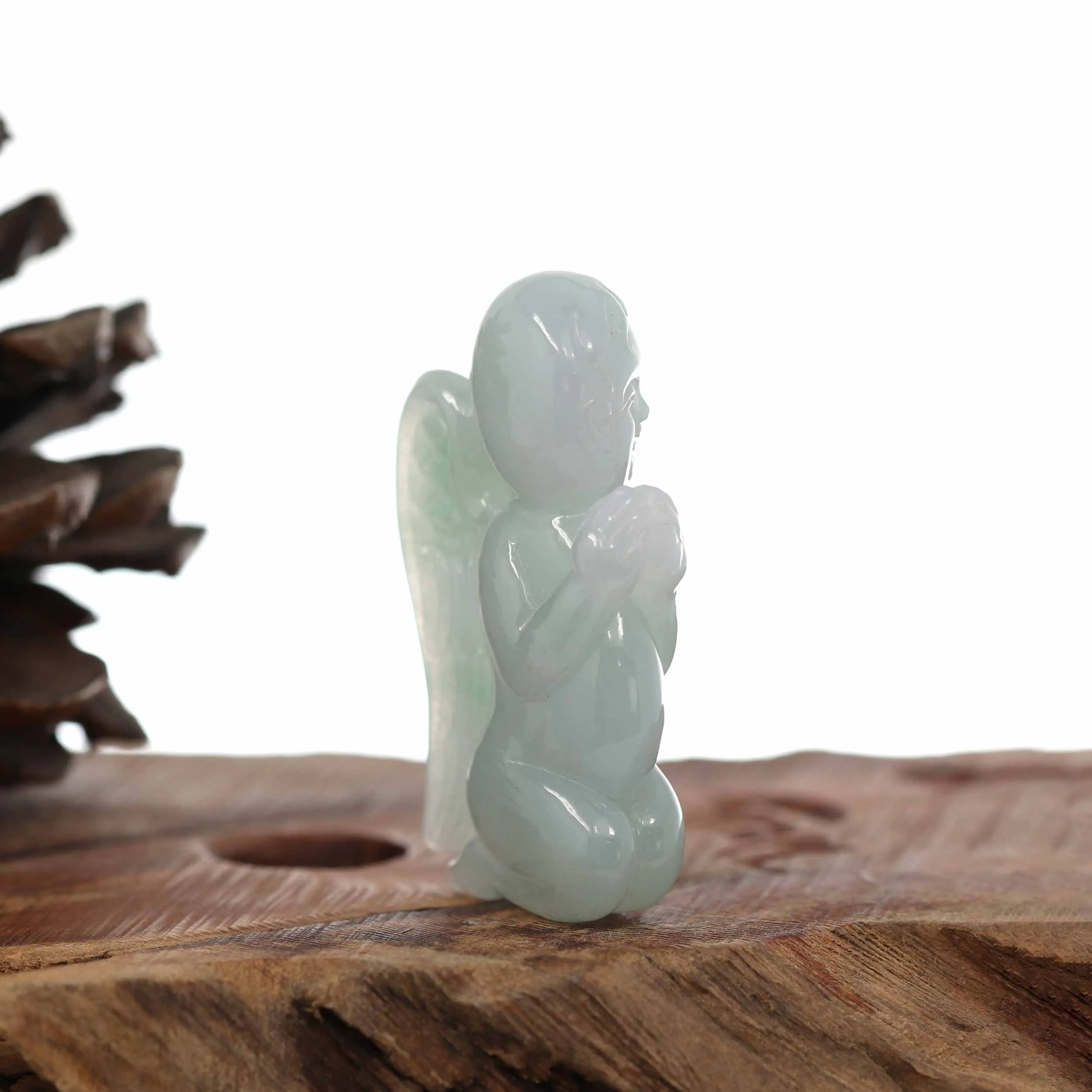 Natural Green Jadeite Jade "Kneeling Angel" Pendant Necklace For Men, Collectibles.