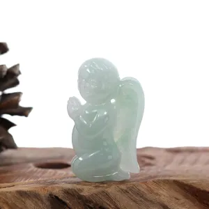 Natural Green Jadeite Jade "Kneeling Angel" Pendant Necklace For Men, Collectibles.