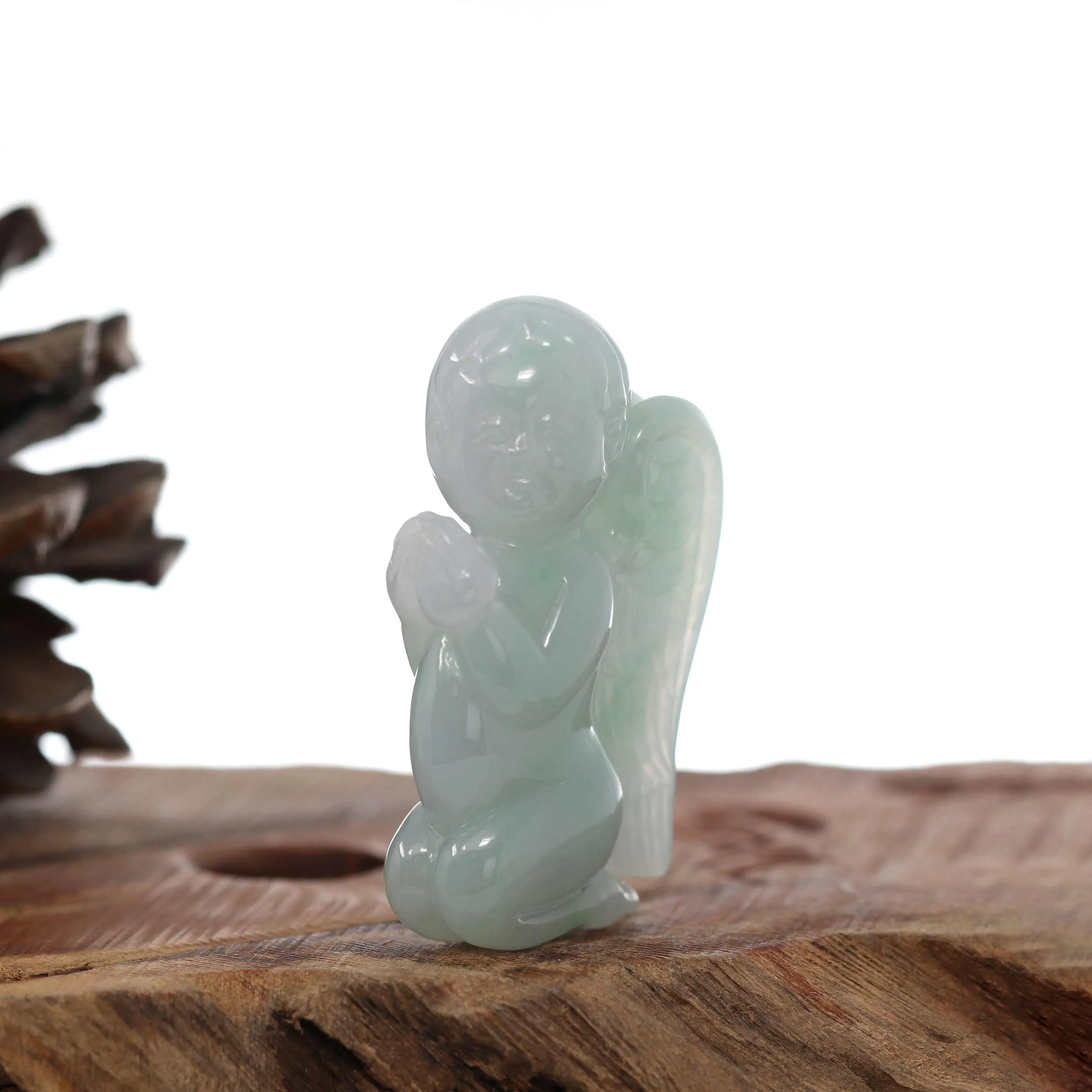 Natural Green Jadeite Jade "Kneeling Angel" Pendant Necklace For Men, Collectibles.